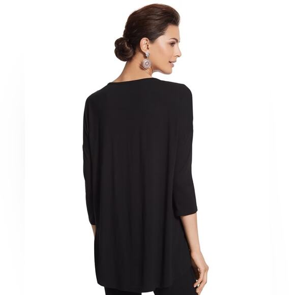 Chico’s Lace Pattern Block Pattern Top EUC Sz 16 Faux Leather 3/4 Sleeves - Picture 11 of 13